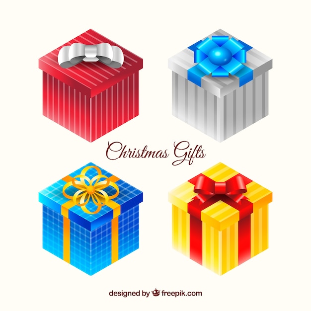 Quatre cadeaux de Noël colorés