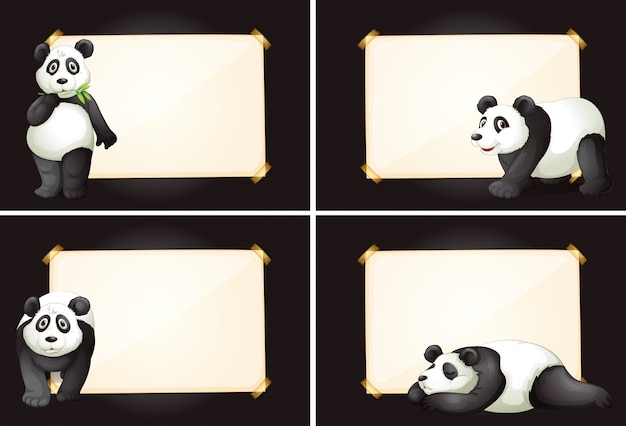 Quatre cadres avec des ours panda mignons