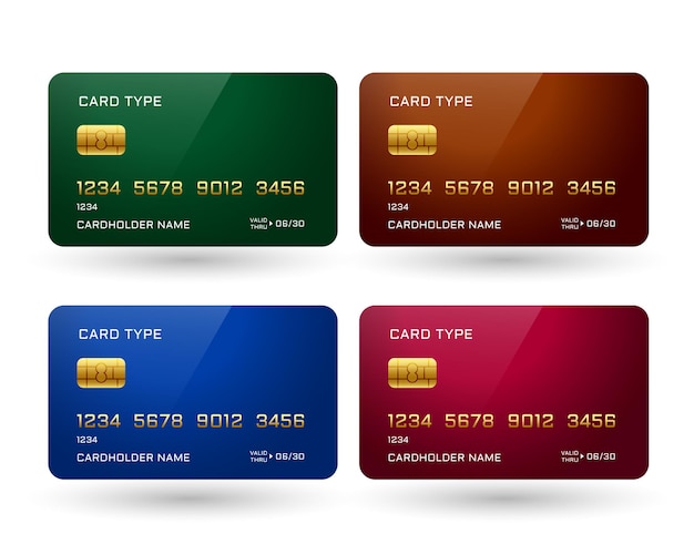 Vecteur gratuit quatre cartes de crédit de différentes couleurs