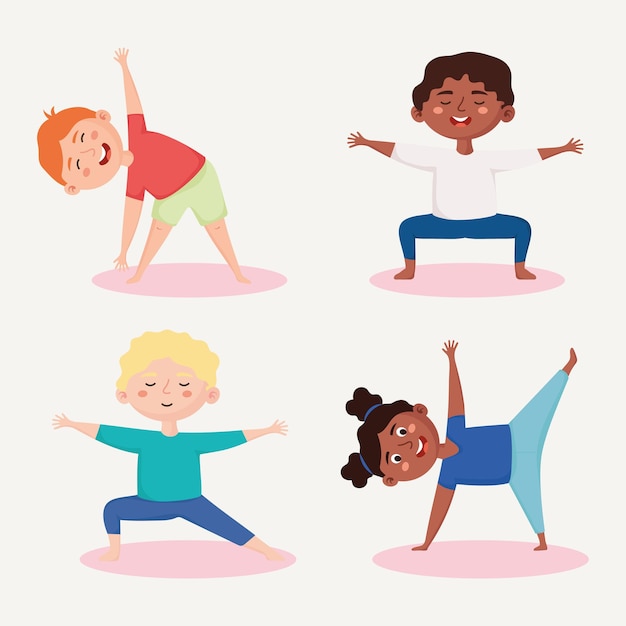 enfants est la gymnastique sportive. l'enfant fait des exercices sur un  équipement de sport. le garçon est engagé dans des acrobaties. 6146790 Art  vectoriel chez Vecteezy