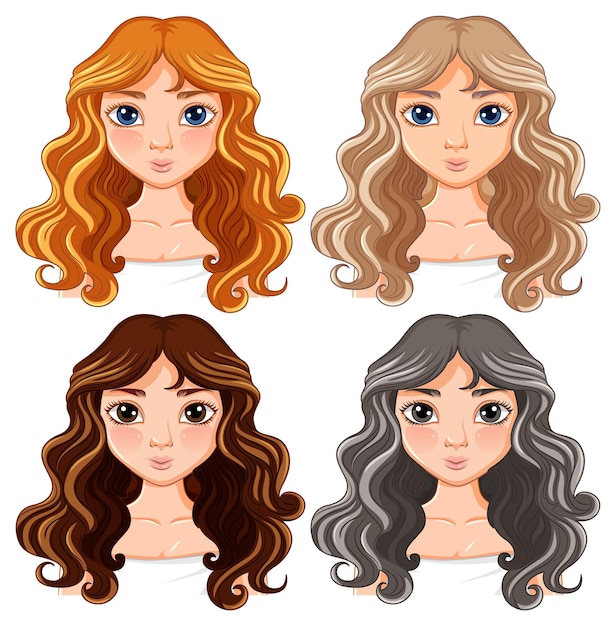 Vecteur gratuit quatre femmes avec des couleurs de cheveux différentes