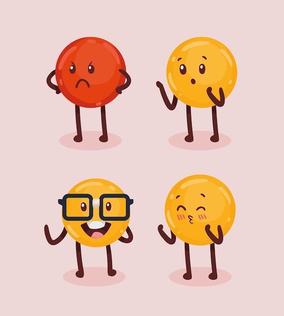 Quatre Icônes De Caractères Emojis