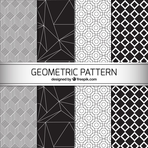 Quatre motifs géométriques en noir et blanc