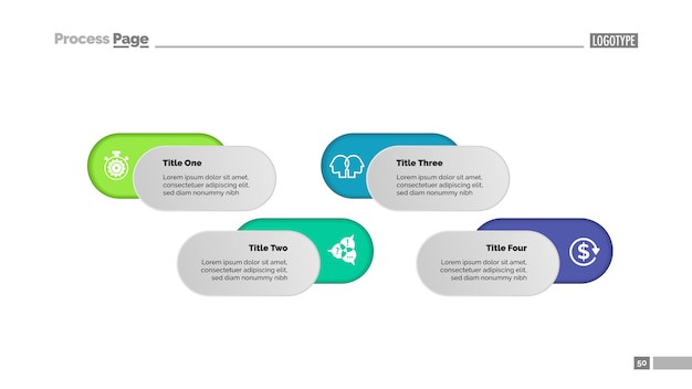 Quatre options de modèle de diagramme de processus de solution pour la présentation. Données commerciales