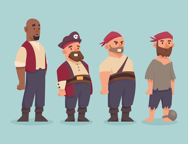 Vecteur gratuit quatre personnages pirates