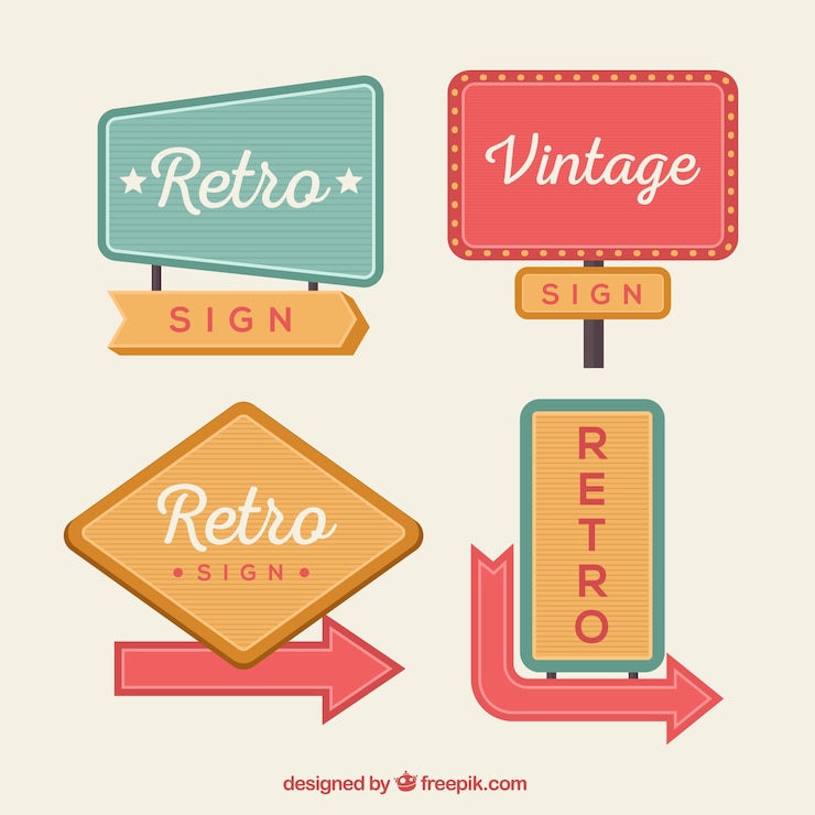 Vecteur gratuit quatre signes, style vintage