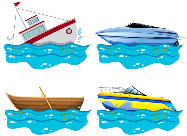 Vecteur gratuit quatre types différents de bateaux