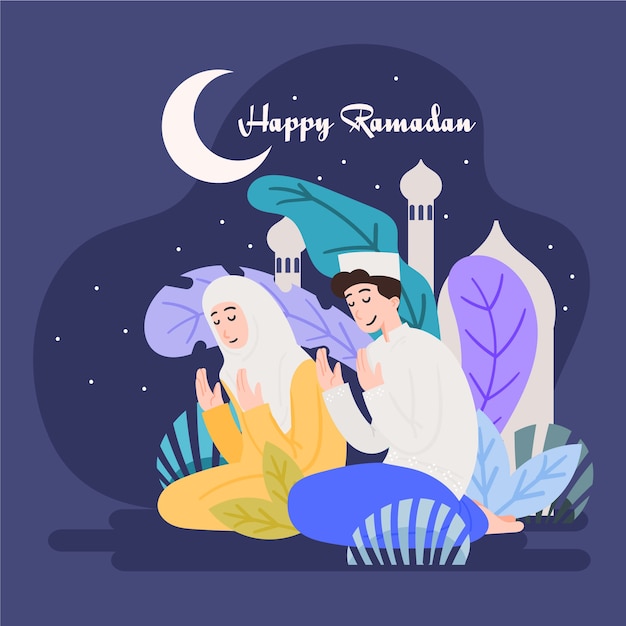 Ramadan avec homme et femme priant