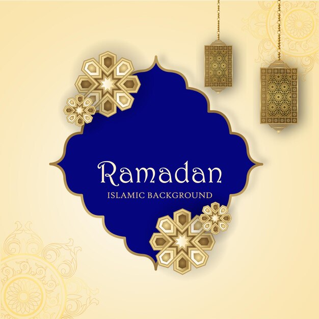 Ramadan Kareem Fond Bleu Beige Bannière Médias Sociaux Islamiques Vecteur Gratuit