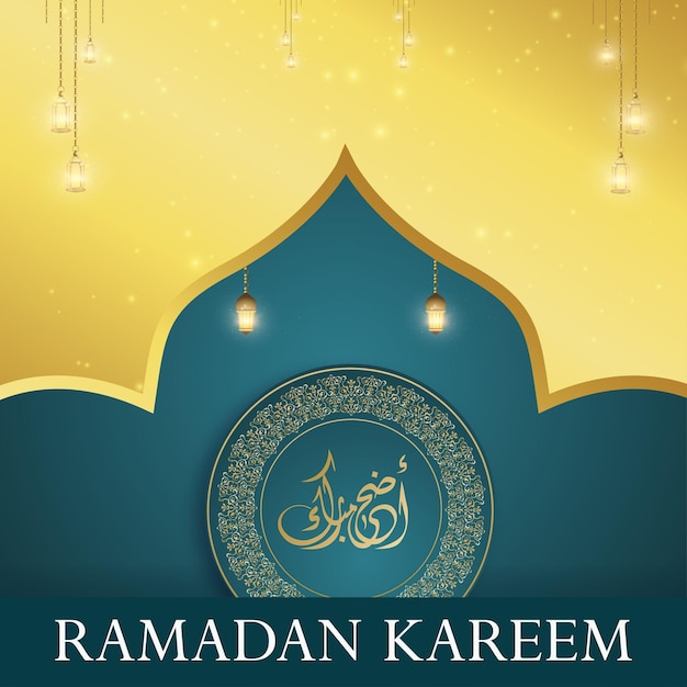 Ramadan Kareem Fond Bleu Doré Bannière Médias Sociaux Islamiques