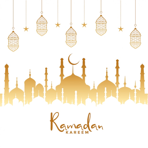 Ramadan Kareem Fond Islamique Avec Mosquée Et Lampes