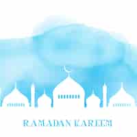 Vecteur gratuit ramadan kareem fond avec la silhouette de la mosquée sur la texture aquarelle