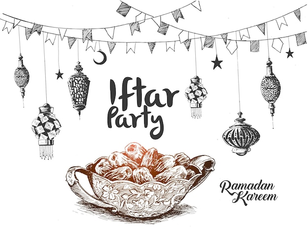 Vecteur gratuit ramadan kareem iftar party celebration eid sketch illustration vectorielle