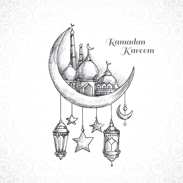 Ramadan Kareem Lune Islamique Et Fond De Carte De Croquis De Mosquée