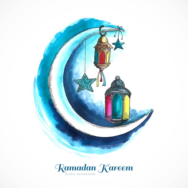 Ramadan kareem lune islamique et fond de carte de voeux de mosquée