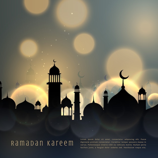 Vecteur gratuit ramadan kareem saisonnier salutation saisonnière avec effet bokeh