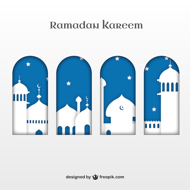 Vecteur gratuit ramadan kareem silhouettes bâtiments