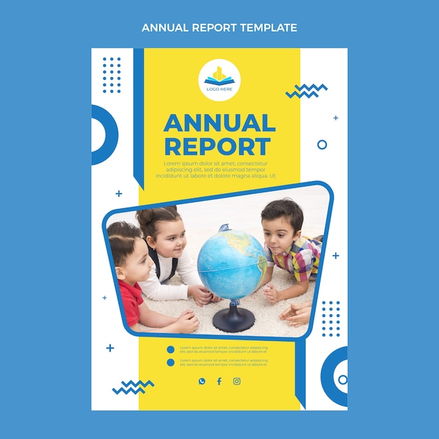 Vecteur gratuit rapport annuel minimal de l'école internationale au design plat