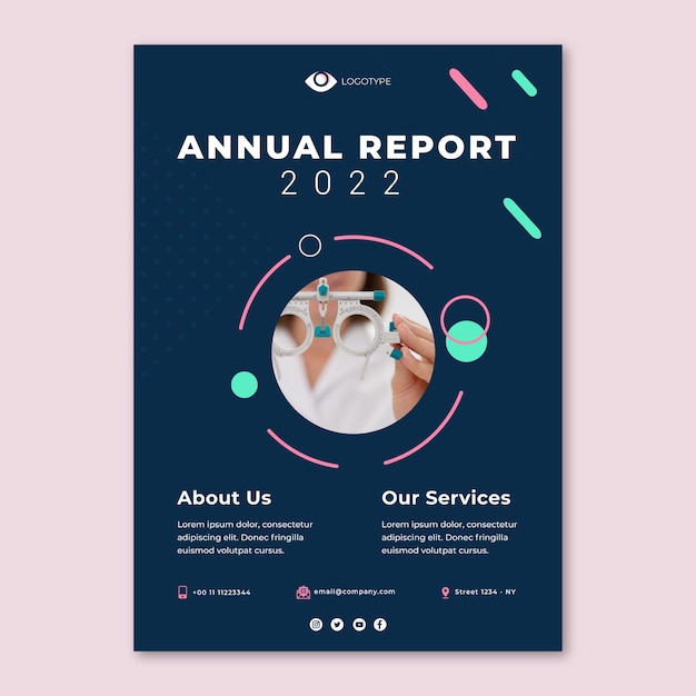Vecteur gratuit rapport annuel minimal de l'ophtalmologiste au design plat