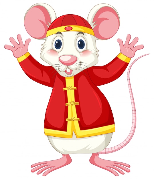 Vecteur gratuit rat blanc en costume chinois