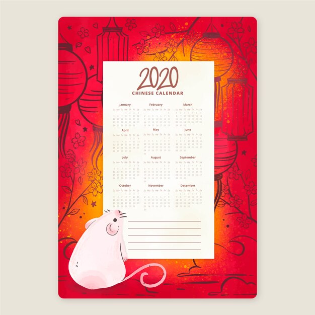 Rat Métal Calendrier Aquarelle Nouvel An Chinois