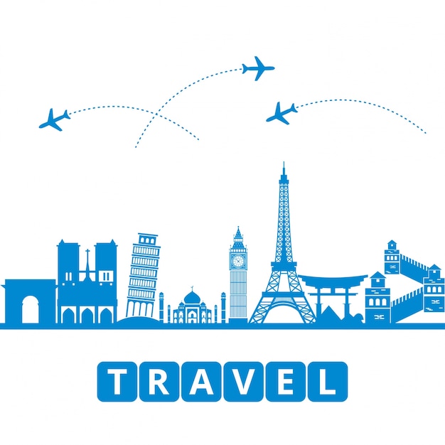 Vecteur gratuit ravel et le tourisme et le transport les points de repère du monde en tant que fond