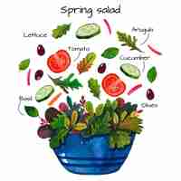 Vecteur gratuit recette aquarelle délicieuse salade de printemps
