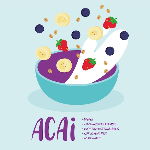 Vecteur gratuit recette de bol d'açai