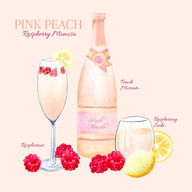 Recette de cocktail pêche rose et mimosa framboise