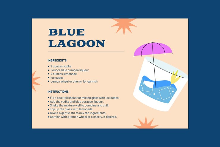 Vecteur gratuit recette créative de cocktail lagon bleu