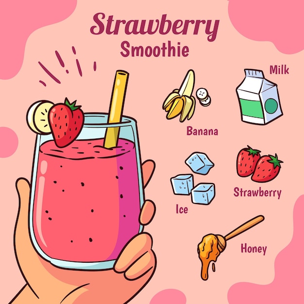 Vecteur gratuit recette estivale de smoothie aux fraises