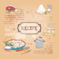 Vecteur gratuit recette d'ingrédients alimentaires pour raviolis, illustration vectorielle dessinés à la main