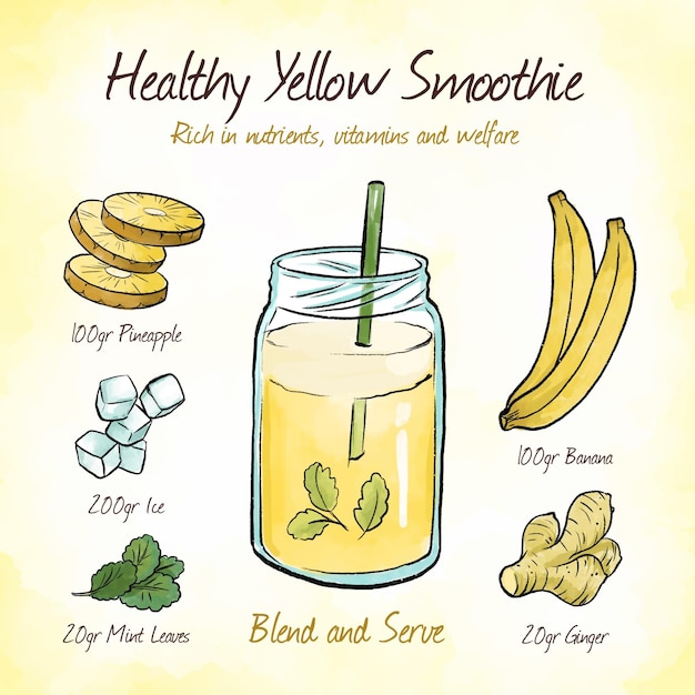 Vecteur gratuit recette de smoothie jaune riche en nutriments