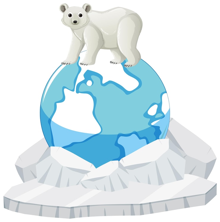 Vecteur gratuit le réchauffement climatique l'ours polaire marche sur terre