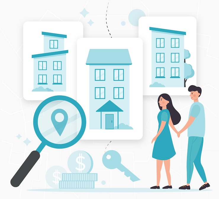 Vecteur gratuit recherche immobilière avec des personnes illustrées