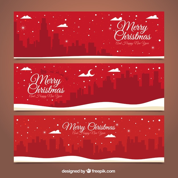 Red Banners Merry Christmas Avec Paysage Urbain