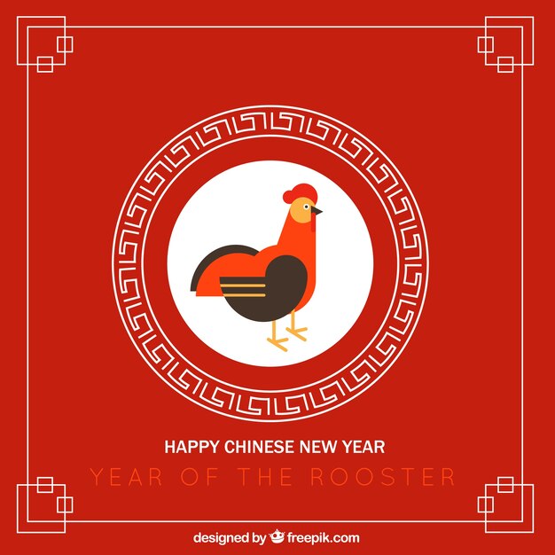 Red Chinese New Year Background Avec Coq Design Plat