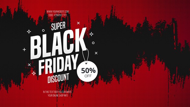 Réduction Super Black Friday avec texture de pinceau rouge