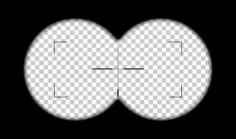 Regarder dans un périscope ou des jumelles sur la cible sur fond noir vue de l'illustration vectorielle de l'affût symbole de zoom en croix optique viseur optique en action sur fond transparent