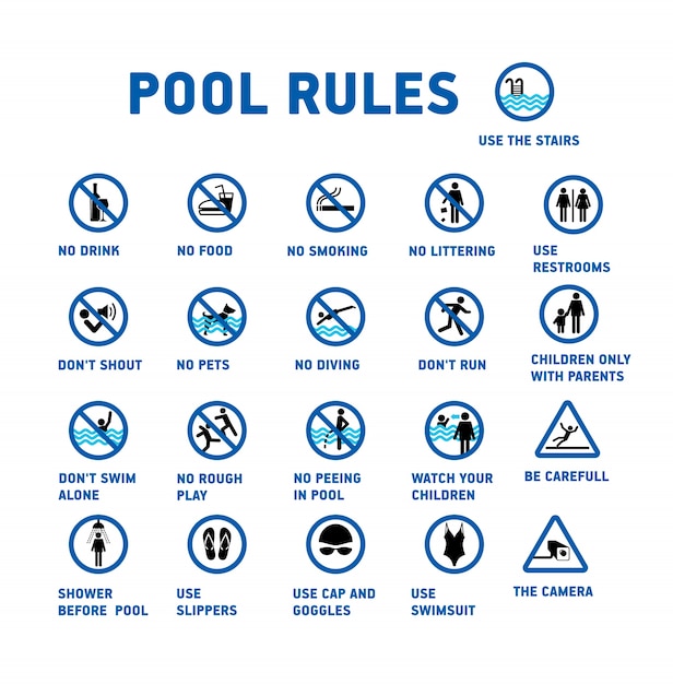 Vecteur gratuit règles de la piscine. ensemble d'icônes et de symbole pour la piscine.