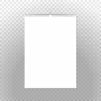 Vecteur gratuit reliure de calendrier verticale sur transparent. modèle de calendrier mural vecteur spirale liée
