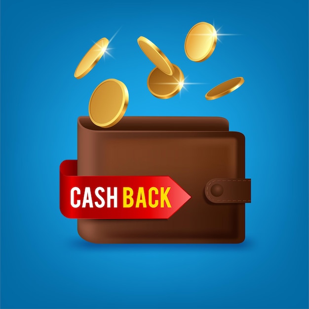 Vecteur gratuit remise en argent dans le portefeuille. illustration de cashback avec des pièces