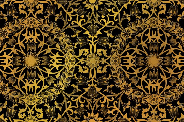 Remix de fond floral doré vintage à partir d'œuvres d'art de William Morris