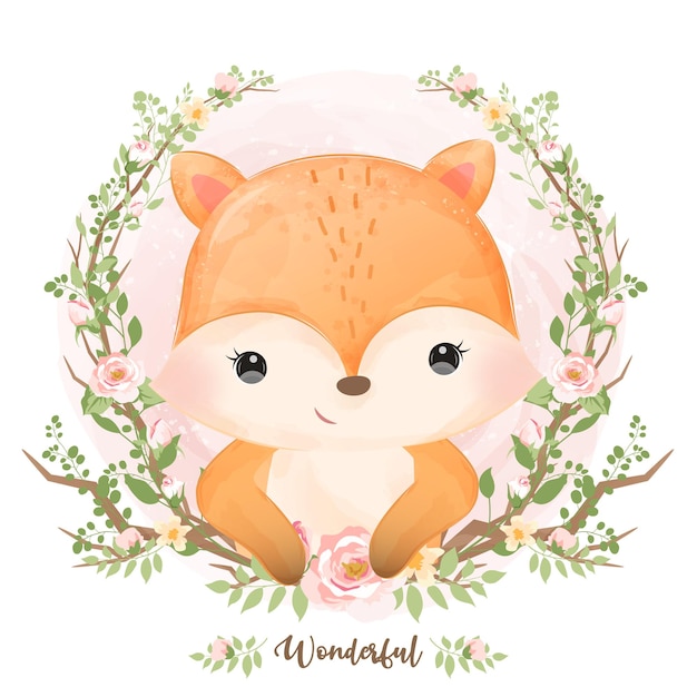 Illustration Adorable Bebe Renard A L Aquarelle Vecteur Premium