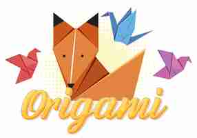 Vecteur gratuit renard et oiseaux en origami avec texte