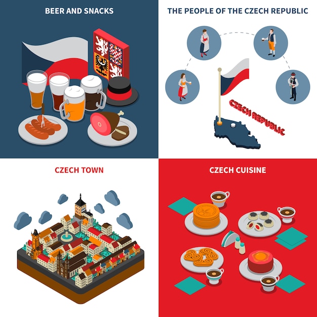 République Tchèque 4 Isometric Icons Square