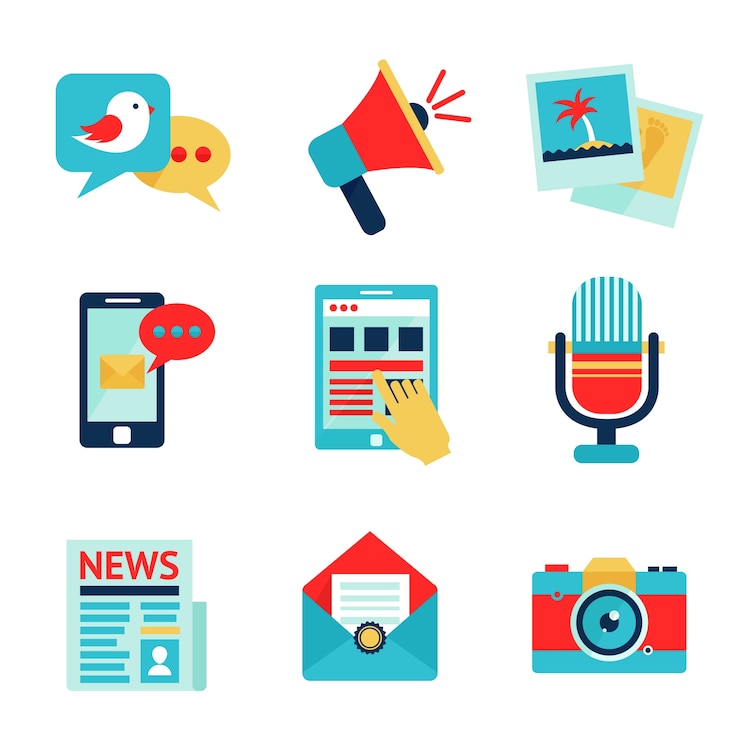 Vecteur gratuit réseau social de communication sociale icône ensemble isolé illustration vectorielle