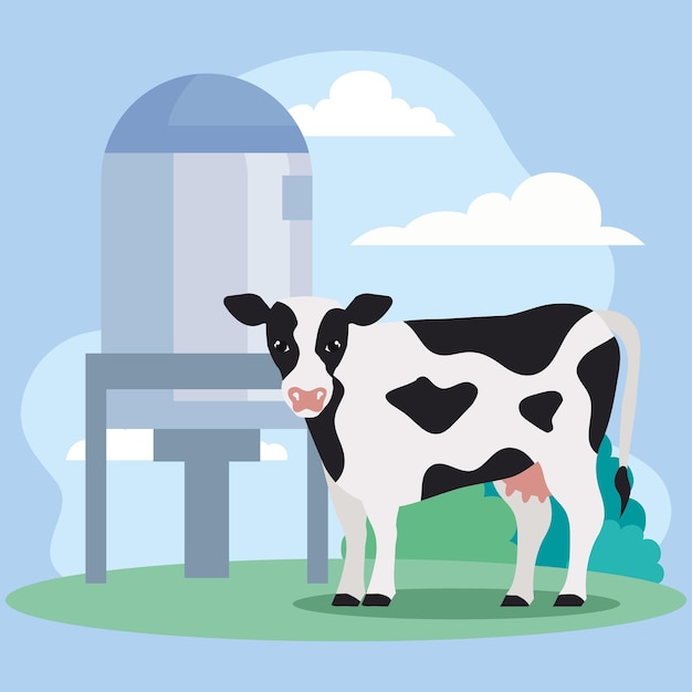 Vecteur gratuit réservoir de production de lait avec vache