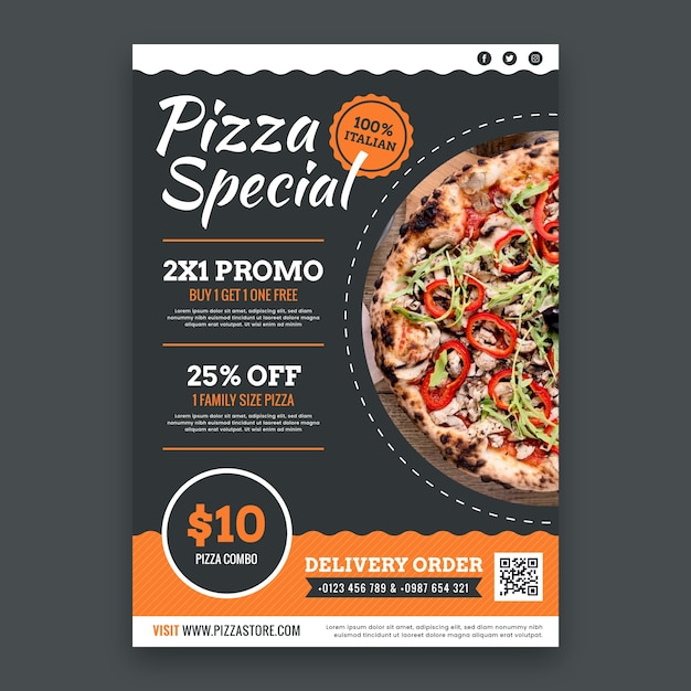 Vecteur gratuit restaurant d'affiche de pizza dessiné à la main