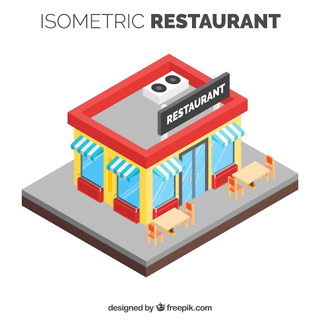 Restaurant coloré avec perspective isométrique